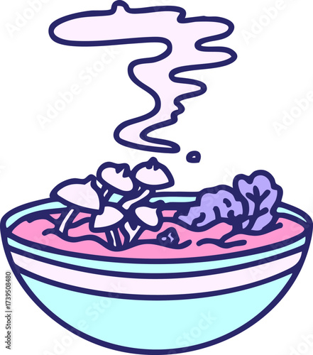 hot marinated mushrooms in japanese bowl in bright neon color
