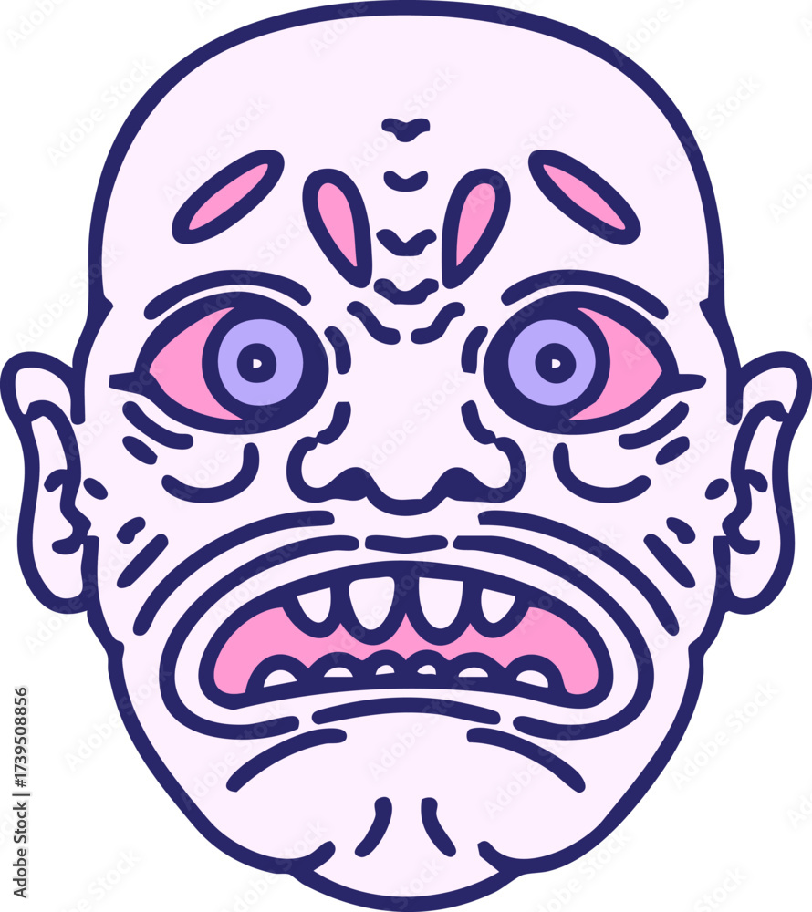 Fototapeta premium traditional folklore japanese character mask in bright neon color