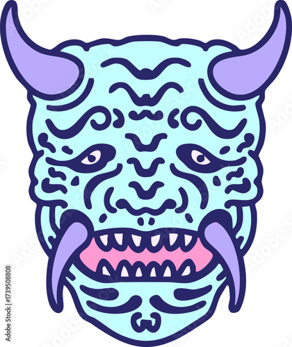 traditional japanese theatre kabuki demon mask in bright neon color