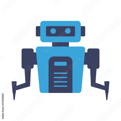Illustration of a blue robot with a boxy head isolated on white background