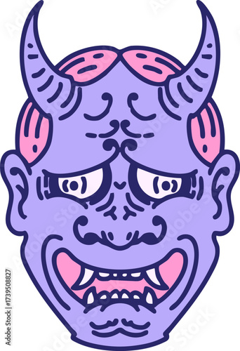 japanese theatre kabuki oni mask in bright neon color