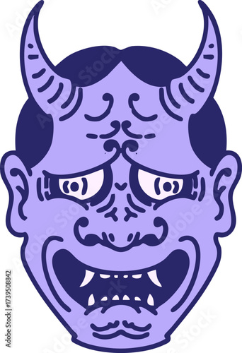 japanese theatre kabuki demon mask in bright neon color