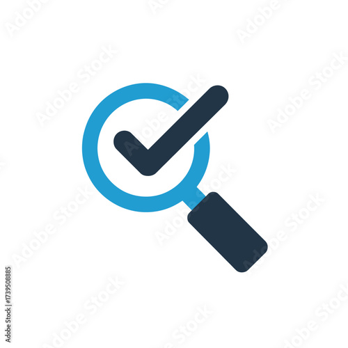 Magnifying glass with check mark for verification isolated on white background