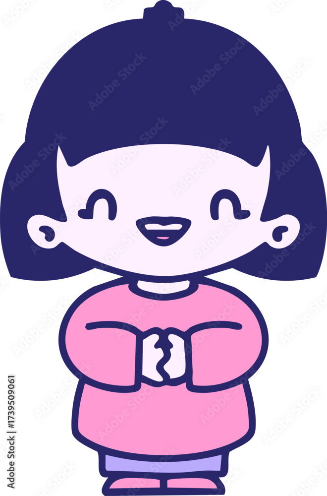 Fototapeta premium happy japanese woman laughing out loud in bright neon color