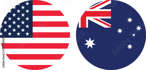 America and Australia circular flag flat round vector design isolated on transparent background 