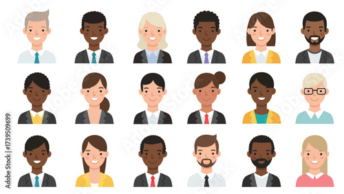 Diverse Professional Business People Avatars Set