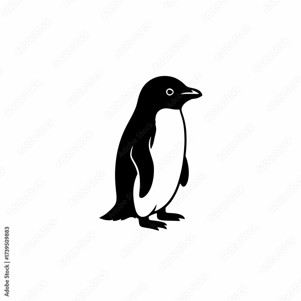 Naklejka premium Cute penguin: A sleek, monochrome illustration captures the endearing simplicity of a penguin, showcasing its iconic black and white plumage.