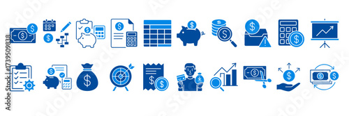 Financial Icons: A collection of diverse and versatile financial icons, artfully designed to visually represent various financial concepts.