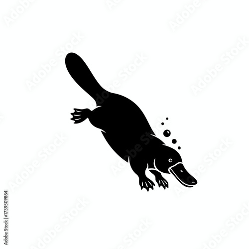 Playtpus Diving silhouette: A monochrome portrayal of the remarkable playtpus gracefully gliding through the water. the scene showcases the playtpus' unique characteristics.