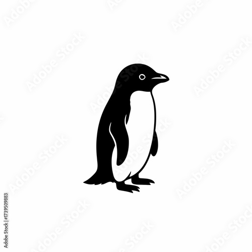 Cute penguin: A sleek, monochrome illustration captures the endearing simplicity of a penguin, showcasing its iconic black and white plumage.