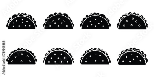 hard shell taco icon set vector icon set illustration black and white