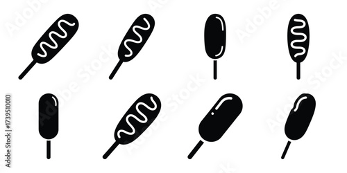 corn dog vector icon set illustration black and white