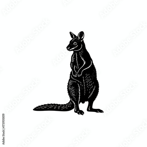 Wallaby Silhouette: A striking silhouette of a wallaby standing upright, the simple design accentuates its unique physique, evoking the essence of the Australian outback.