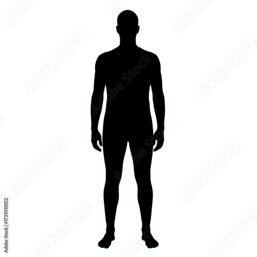 Human Silhouette: A stark black silhouette of an adult male stands tall, highlighting human form and physicality, perfect for design or concept representation. 