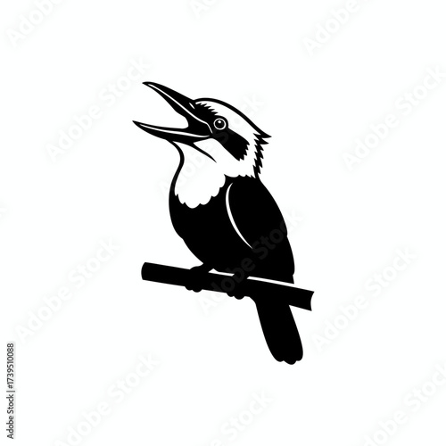 Kookaburra Silhouette Perched: A striking silhouette of a kookaburra, known for its distinctive call, perched gracefully on a branch against an open backdrop, embodying the spirit of the wild.