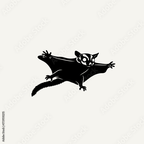 Flying Sugar Glider: A black and white illustrative representation of a sugar glider gliding with grace across the sky, showcasing its distinctive features.
