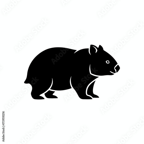 Wombat Silhouette: A minimalistic silhouette of a wombat in striking black and white, emphasizing its unique, compact form.