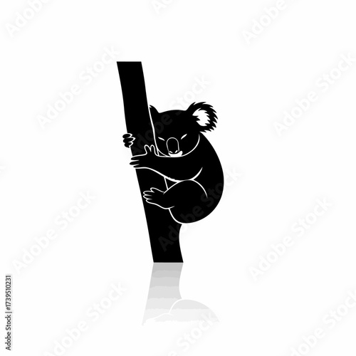 Koala resting in the tree: Silhouette of a serene koala bear embracing a tree trunk, its peaceful expression reflecting the calm of its natural habitat.