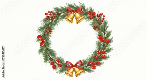 Wallpaper Mural Vibrant Christmas Wreath with Bells, Berries, and Pine Cones Decoration Torontodigital.ca