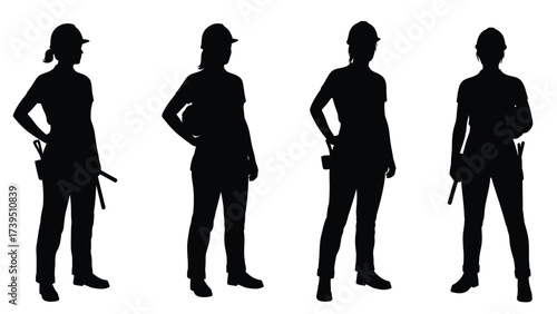 Female Construction Workers and Tradespeople Silhouettes Set