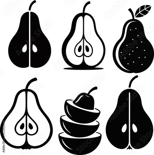 Illustrative Silhouette of a Cluster of Five Ripe Pears Designed for Bundle Packaging Concepts Featuring Natural Fruit Elements