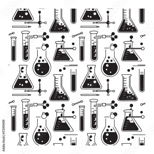 Seamless pattern of laboratory flasks vector illustration for science, chemistry and research design