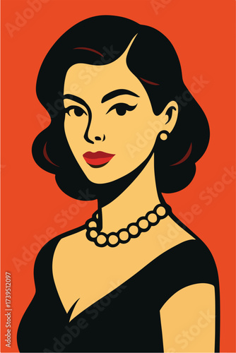 Vector art of a glamorous woman with pearl necklace.