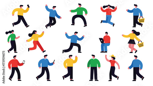 Dynamic Flat Design People Collection Engaged in Diverse Daily Activities
