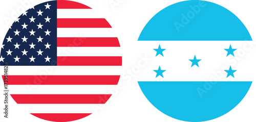 America and Honduras Circular National Flags on Grey Background  , international Friendship and Global Unity Concept