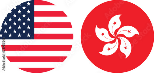 "America and Hong Kong Circular Flag Friendship Symbol – Unity and International Partnership Concept