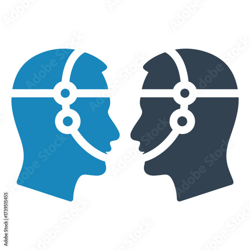 Illustration of two heads facing each other isolated on white background