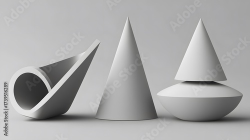 Abstract Geometric Shapes Cones Cylinder Minimalist 3D Render