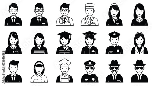 Professional Avatars and Diverse Occupation Icons Collection