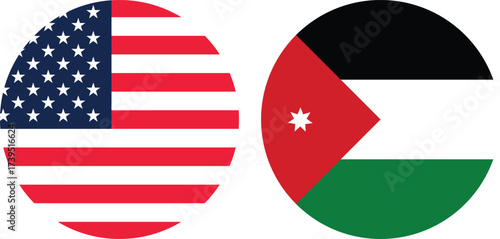 The America and Jordan circular flag vector with transparent background 