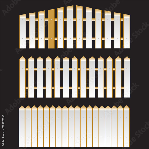Three White Picket Fence Styles on Black