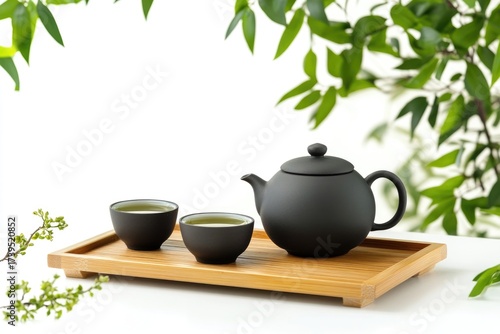 Wallpaper Mural Elegant tea set with fresh greenery and refreshing green tea in a serene natural setting Torontodigital.ca