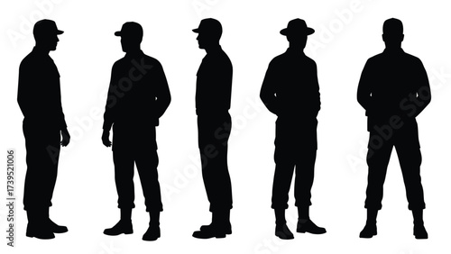 Men In Uniform Silhouettes Collection On White Background