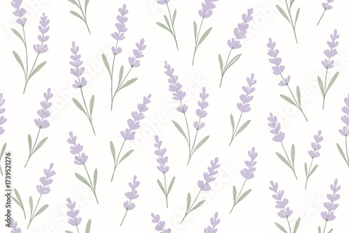 Delicate Lavender Sprigs Pattern with Soft Purple and Green Hues.