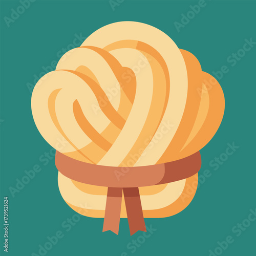 Bundle of yellow noodles tied with brown ribbon pasta