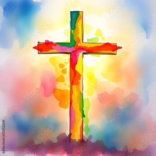 colorful watercolor cross