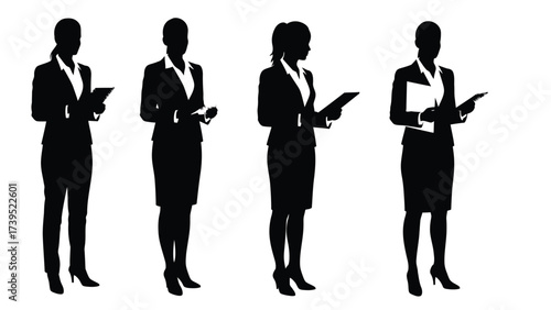 Professional Businesswomen Silhouettes With Tablets And Documents