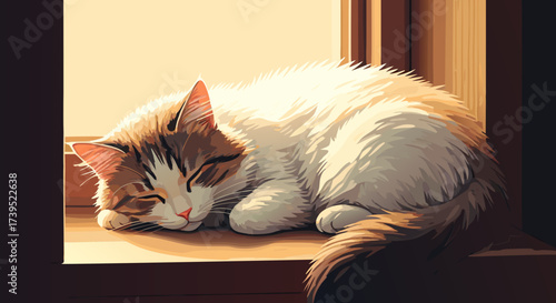 Sleeping Cat with Brown White and Orange Fur Resting Peacefully.