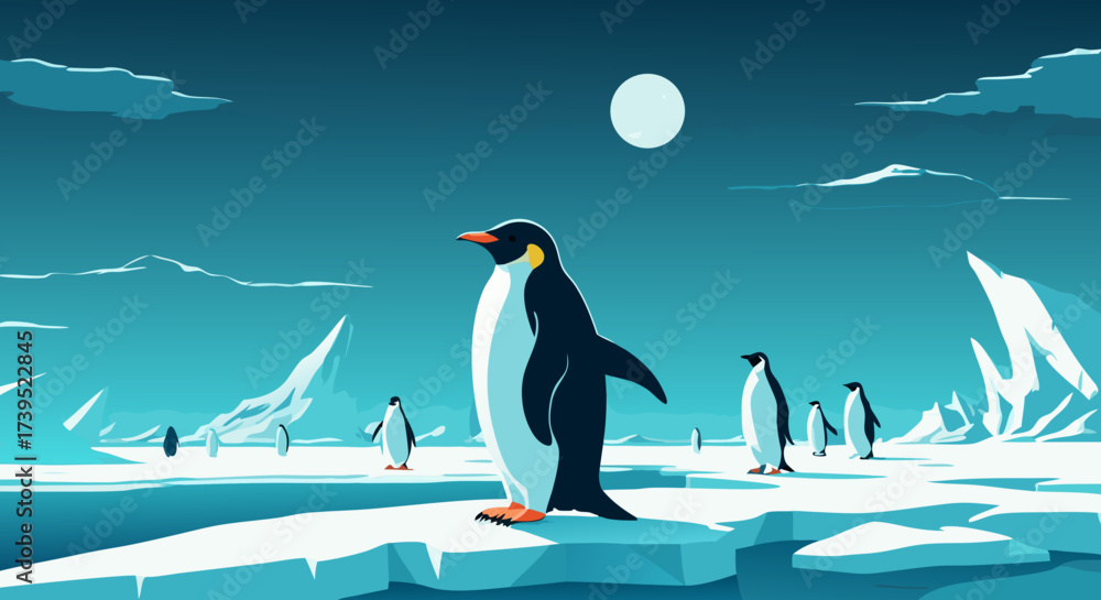 Obraz premium Stylized Penguin with Black Blue and Orange Color Scheme Standing Proudly.