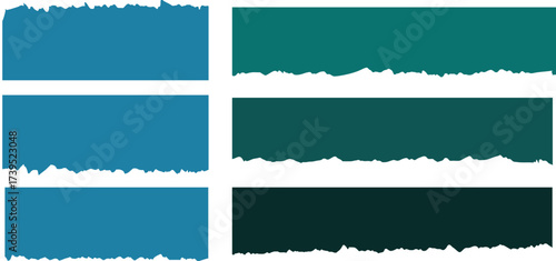 Set of  torn paper strips with rough ripped edges. Blue and teal ripped paper shapes for overlays,  and creative banners. Perfect for design projects, posters, and textured 