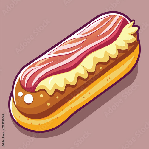 Cartoon Eclair with Bacon and Cream Filling pastry