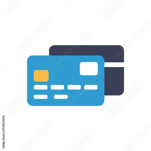 Illustration of two credit cards isolated on white background, one in front