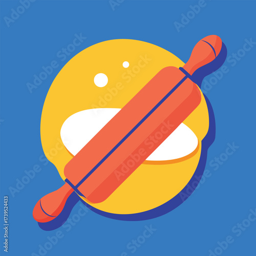 Yellow Emoji with Rolling Pin in Mouth on Blue Background