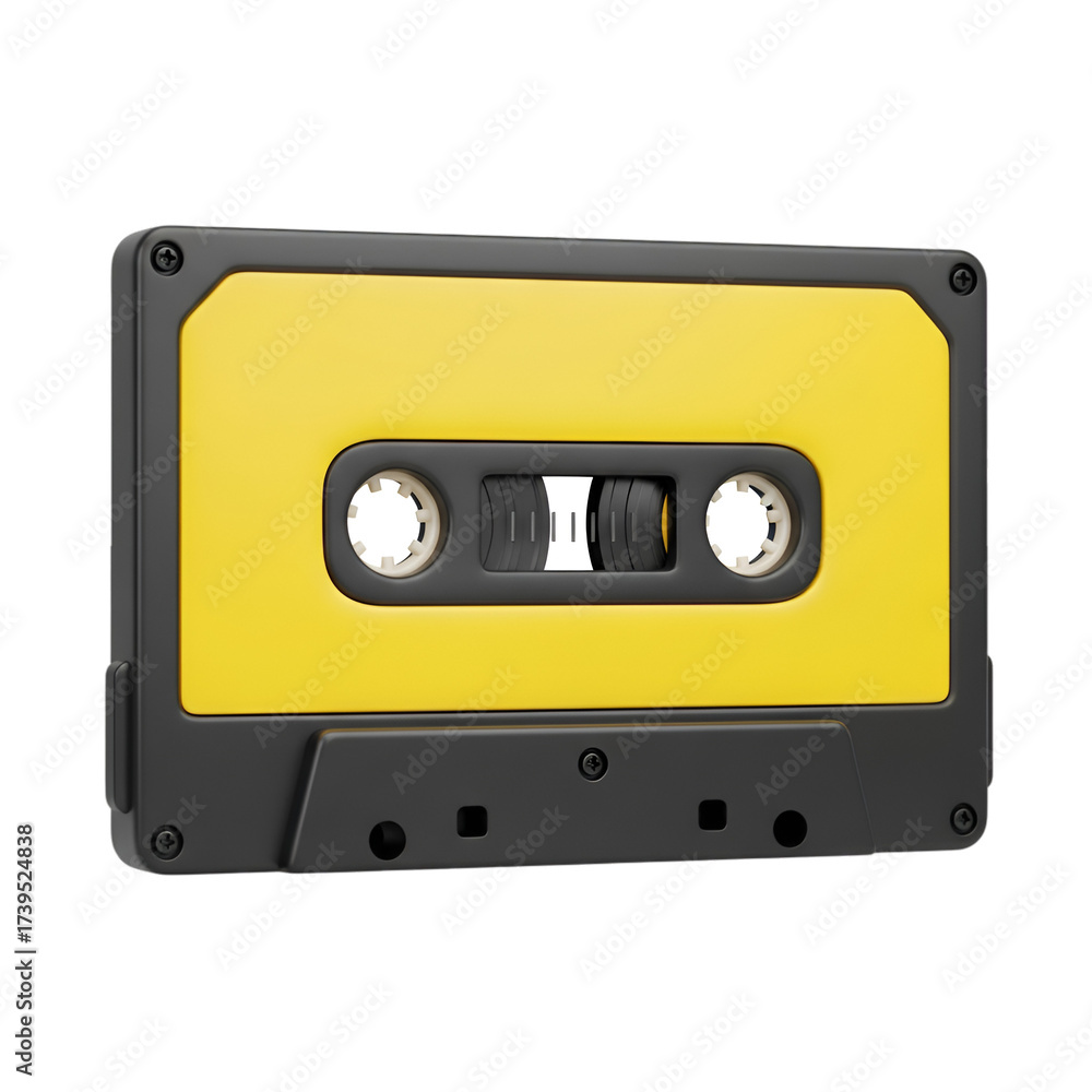 Fototapeta premium Yellow and black cassette tape isolated on transparent background