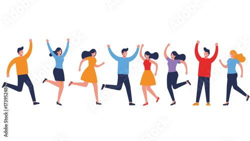 Diverse Group of Happy People Celebrating Success and Achievement with Joyful Movement