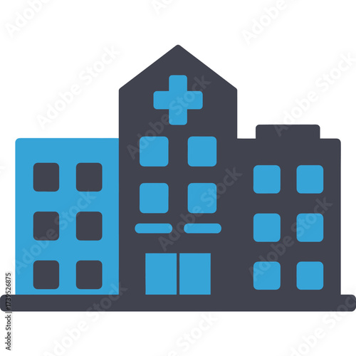 Hospital building isolated on white background, representing healthcare service